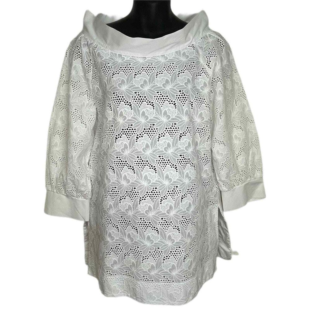Naracamicie Made in Italy Floral Eyelet Lace Top Stand up Funnel Collar Size 6‎